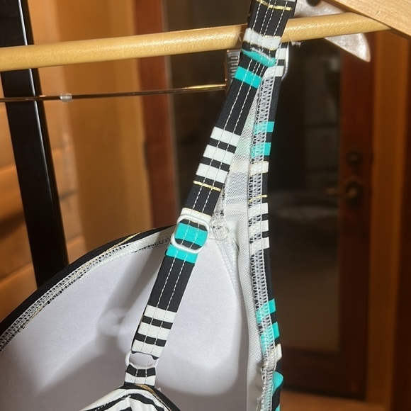 Bond-Eye Australia Black Blue Gold Striped One Piece Swimsuit Size 8 - Picture 5 of 12